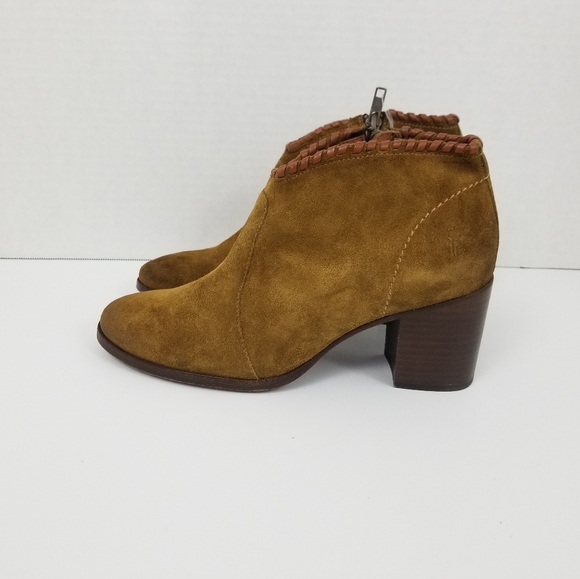 Frye Women Sz 9 Ankle Boots Tan Suede High Herk Ankle Boots Block Heel Round toe - Picture 6 of 10